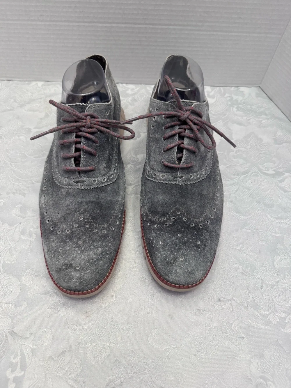 Cole Haan Men’s 10.5M Zergrand Wingtip Oxford Dress Shoe Washed Gray Suede